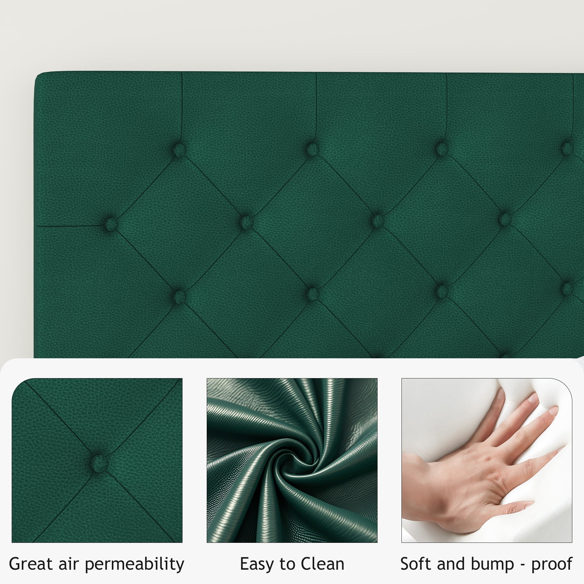 4 EVER WINNER Queen Bed Frame, Queen Upholstered Platform Bed with Button Tufted Headboard, Green