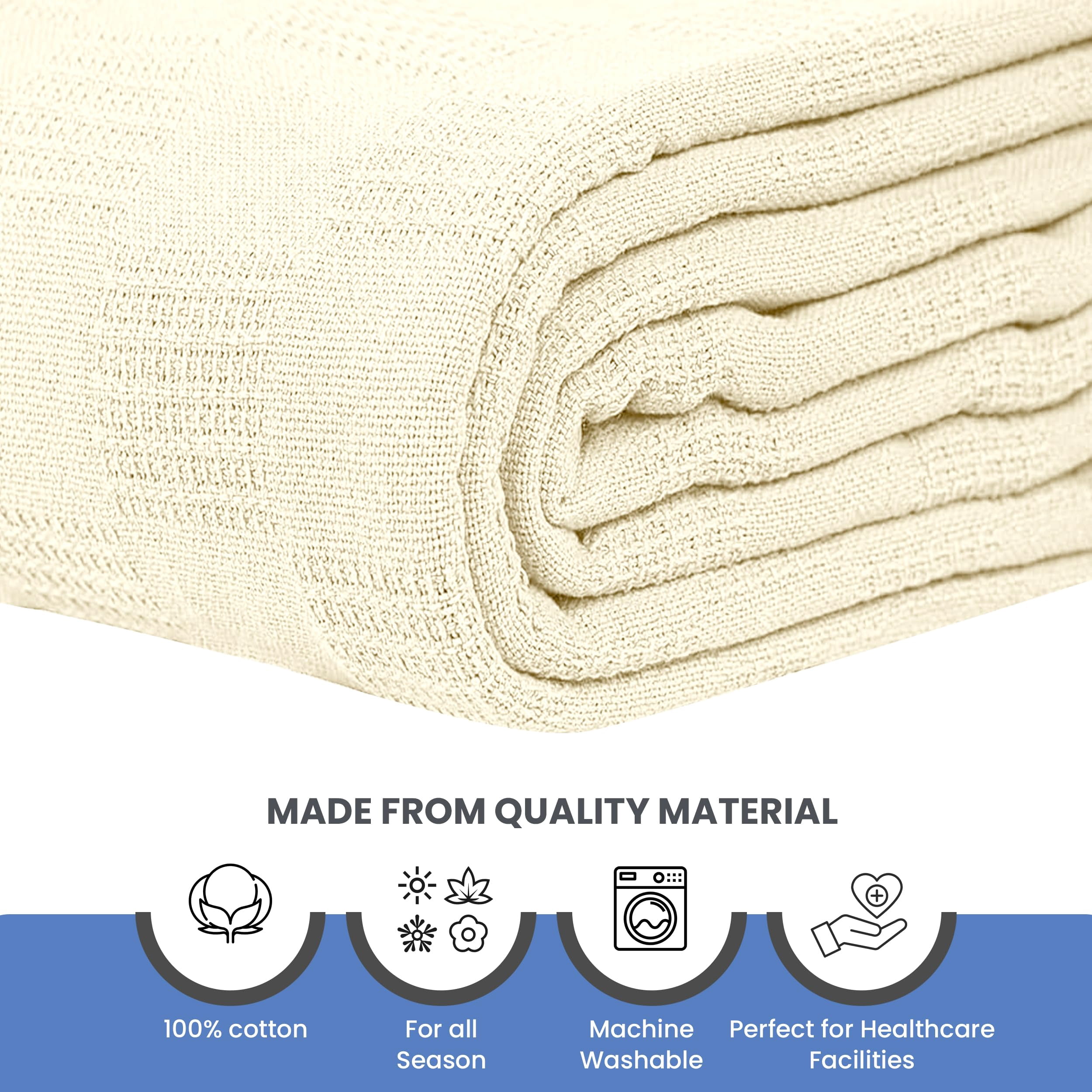 Linteum Textile Hospital Thermal SNAGLESS Spread Blanket, 100% Cotton (74x100 in, Cream)