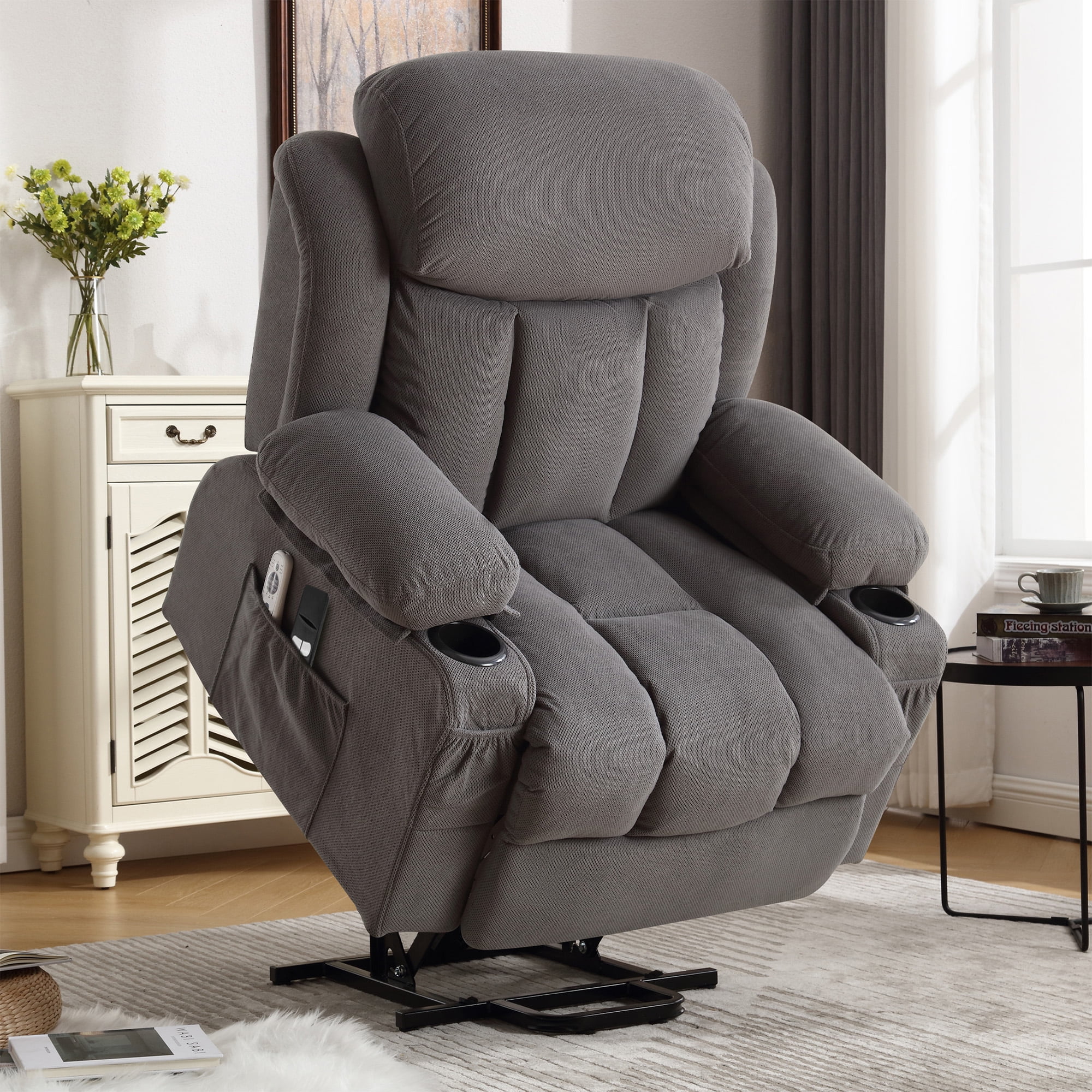 Electric Power Lift Recliner Chair with Heat, Massage, Side Pocket, USB Charge Port, Remote Control