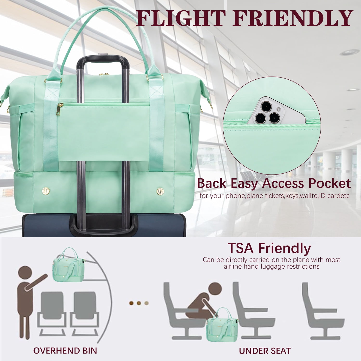 Kabaqoo Travel Duffel Bag with USB Charging Port, Overnight Bag for Women with Shoe Compartment & Wet Pocket