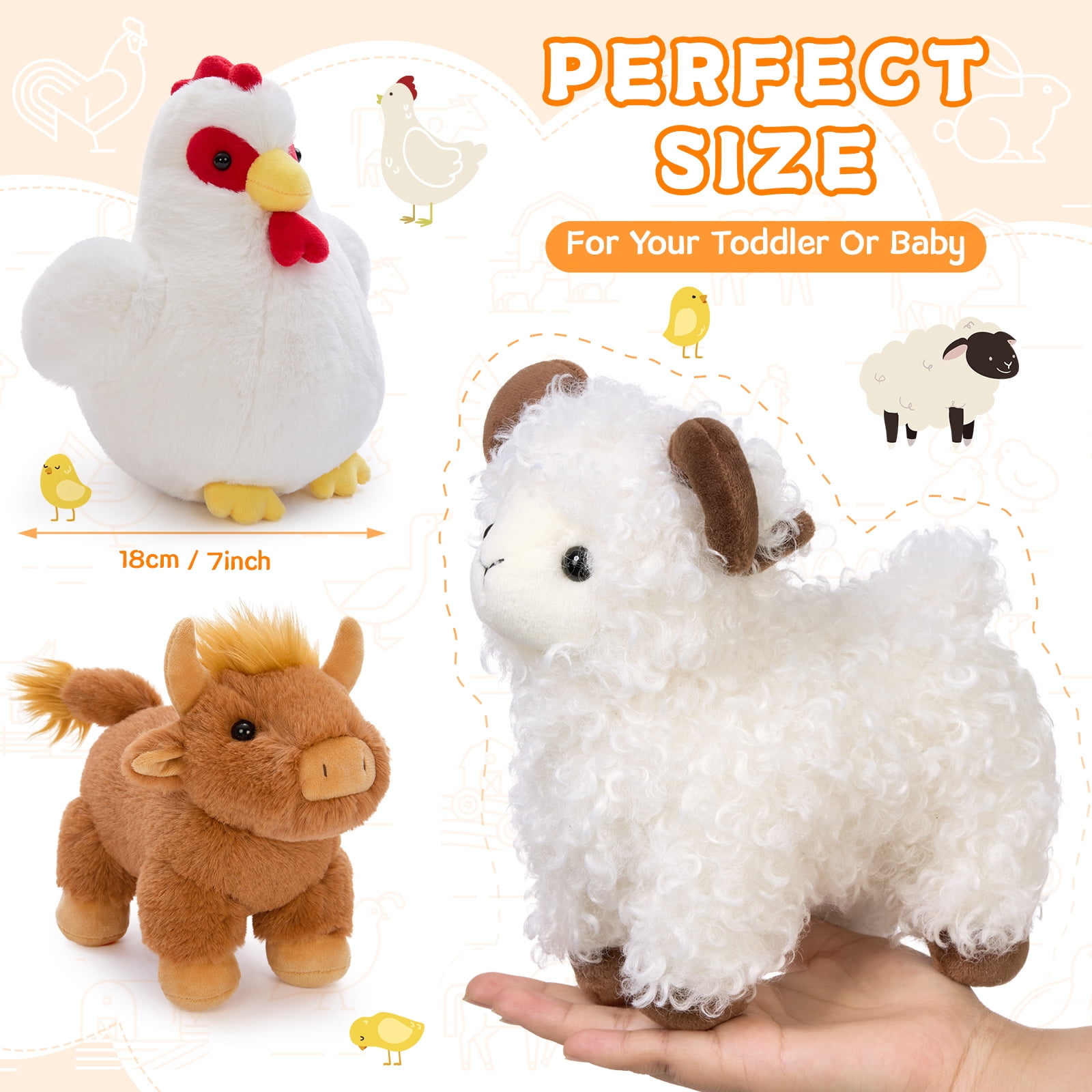 MorisMos 10 Pack Farm Animal Plush Set Bulk Stuffed Farm Collection with Horse, Cow, Dog, Cat & More Playset Toys