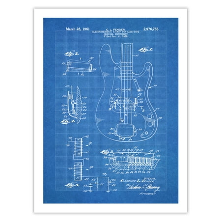 Custom Handmade Basses Fender Precision Bass Guitar Invention Poster 1961 Patent Art Handmade Giclée Gallery Print Blueprint (18