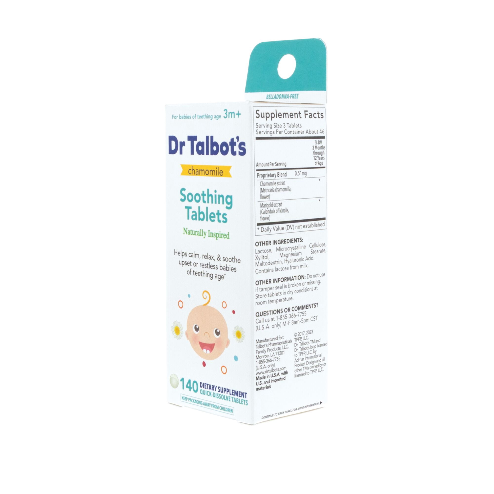 Dr. Talbot's Chamomile Soothing Tablets for Teething Infants, Herbal Supplement, 140 Count