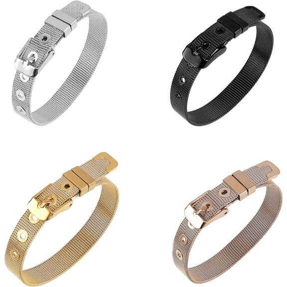 4 Colors 10mm Stainless Steel Bracelets for 10mm Slide Charms Slide Wristbands Bracelets Jewelry Making Charm 8.5inch long