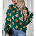 thumbnail image 4 of SWSMCLT Women's Soft Knit Sweater Maple Long Sleeve Pullover Sweaters Leaf Printed Winter Top Crewneck Fashion Warm Spring Loose Short Dark Green X-Large, 4 of 5
