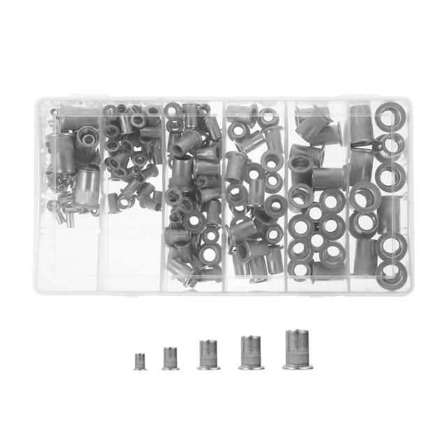 OULII 190Pcs Zinc and Aluminium Flat Head Rivet Nut Assortment for Automotive Furniture Decoration with Storage Case
