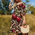thumbnail image 4 of Cherries Leopard Print Background Pattern Women's 3/4 Sleeve Dresses Elegant A-Line Midi Dress Flare Summer Casual Sundress, 4 of 9