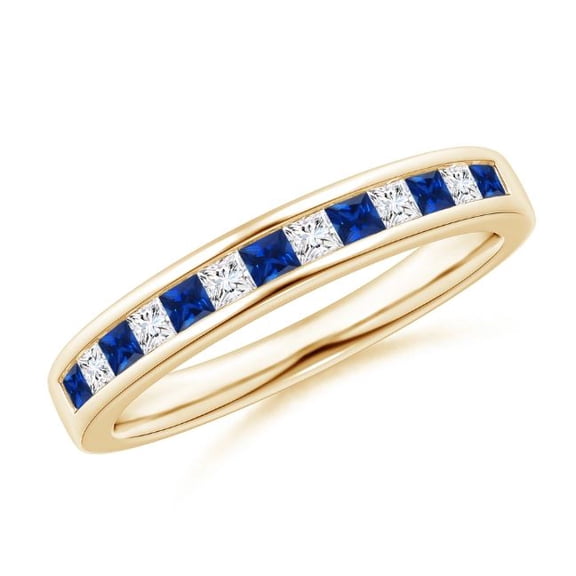 Square Shape Blue Sapphire CZ Diamond Eternity Band Ring 925 Sterling Silver Yellow Gold Plated September Birthstone Wedding Anniversary Gift Gemstone Jewelry