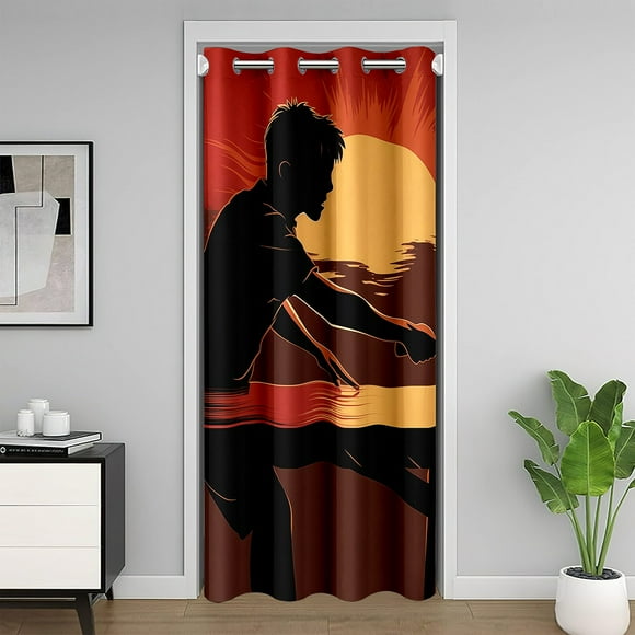 Table Tennis Player Blackout Curtain 34"W X 80"L Table Tennis Door Drape For Kids Boys Teens Pingpong Ball Door Curtain For Doorway Privacy Extreme Sports Games Closet Curtain,Closet Door