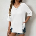 thumbnail image 5 of hotojiny Women's Oversized T Shirts Summer V Neck Half Sleeve Textured Tee Casual Loose Split Hem Tunic Tops, 5 of 6