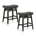 thumbnail image 2 of 24 Inch Solid Wood Barstools with Linen / PU Leather Fabric Cushion, Set of 2 Black Leather Cushion Wood,Faux Leather Footrest,Solid Wood,Padded Seat, 2 of 5