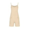 thumbnail image 2 of Voncos Ladies Summer Pants- Scoop Solid Neck Sleeveless Casual Short Jumpsuit Rompers with Pockets Pink S, 2 of 4