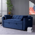 thumbnail image 3 of Gewnee 55'' Modern Convertible Velvet Sofa Bed with Pull-Out Twin Bed, Adjustable Backrest for Living Room, Office (Blue), 3 of 10