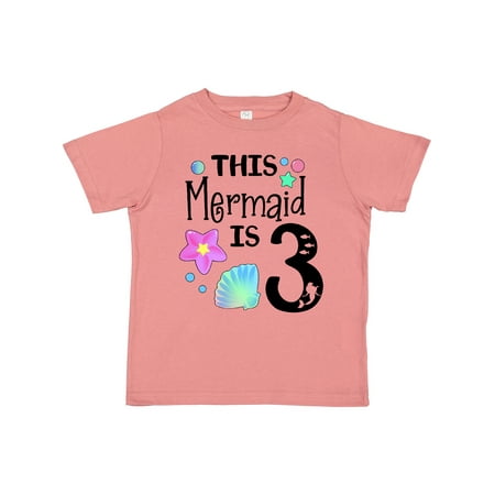 

Inktastic This Mermaid is 3 Watercolor Seashells Bubble and Stars Gift Toddler Boy or Toddler Girl T-Shirt