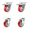 thumbnail image 1 of Polyurethane Swivel Top Plate Caster Set of 4 with 4 Inch Red Wheels - Includes 2 Swivel with Total Locking Brakes and 2 Swivel - 1400 lbs. Total Capacity - Service Caster Brand, 1 of 4