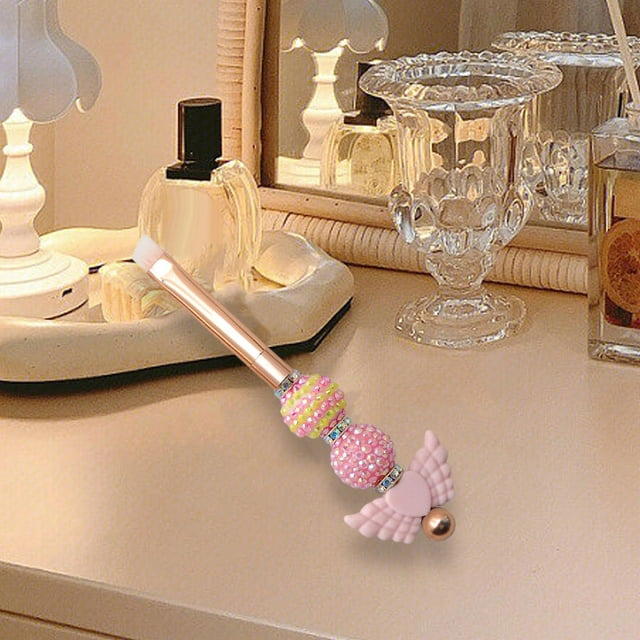 Brocha de maquillaje profesional con cuentas, brocha de maquillaje DIY, tubo de Metal para Bestie, adultos, señora, regalos del Día de San Valentín Cepillo de cejas en ángulo