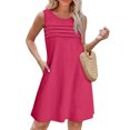 thumbnail image 2 of Staron Robe d'Été pour Femmes en Liquidation à Moins de 10 $ Printemps Ample Été Sans Manches Col Rond Plissée Fête Plage Robe Débardeur, 2 of 7