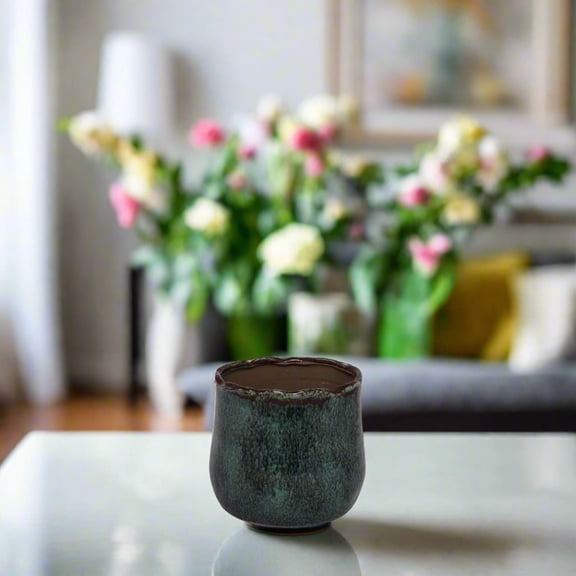 Agatha Green Ceramic Planter Pot, Round Decorative Indoor Planter, 7.25 Inch