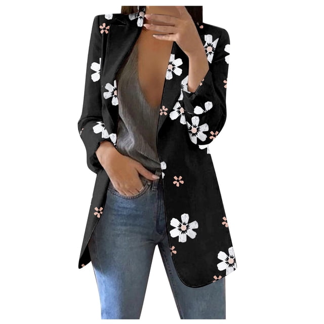 Chaqueta Elegante Cárdigan estampado con botones y bolsillos para mujer, traje Formal, de manga larga, chaqueta de oficina de negocios, abrigo, blusa,blazer moda(Negro, S)