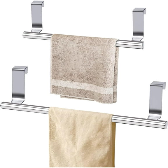 Over The Door Towel Rack, Kitchen Towel Holder, Stainless Steel Dish Towel Holder, Over Cabinet Towel Bar for Bathroom Cupboard, 2 Pack