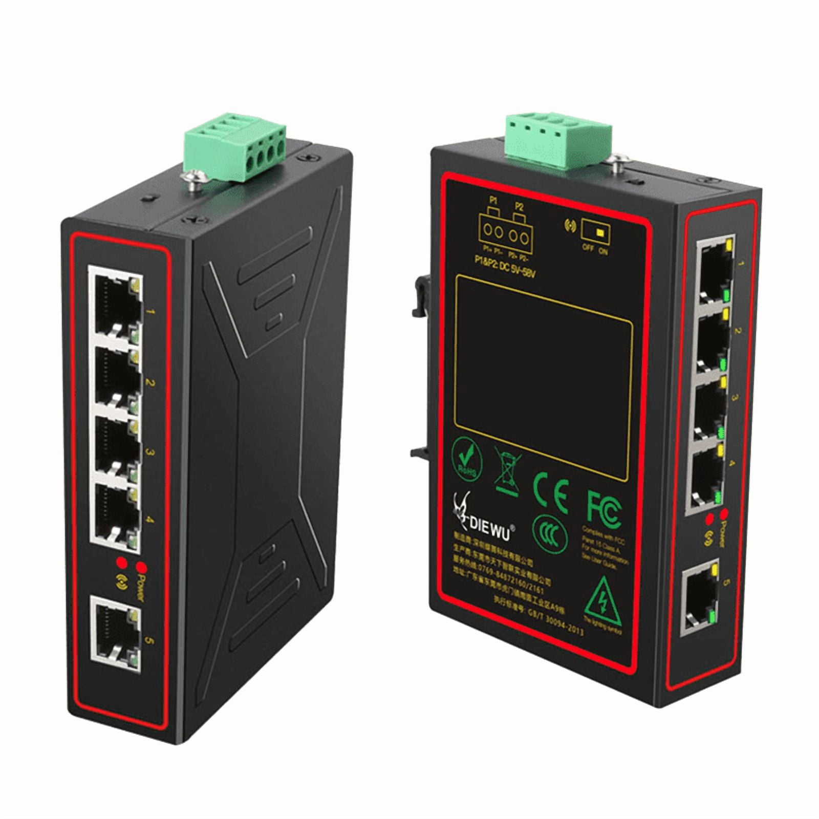 5 Ports 100M Industrial Network Switch RJ45 Hub Internet Splitter RJ45 Switch Plug and Play DIN Rail Type Enhance Switch,1 x Industrial network switch,Black