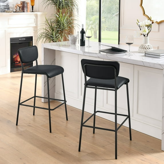 Pu Faux Leather Bar Stools Set of 2, Pub Barstools with Back and Footrest,Modern Armless Bar Height Stool Chairs