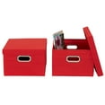 thumbnail image 6 of Household Essentials Storage Bins with Lids and Chromed Grommet Handles, Set of 2, Textured Linen Look, Red, 6 of 6