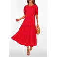 thumbnail image 3 of Vestido PRETTYGARDEN Floral Boho Midi con Mangas Abullonadas Rojo M, 3 of 8