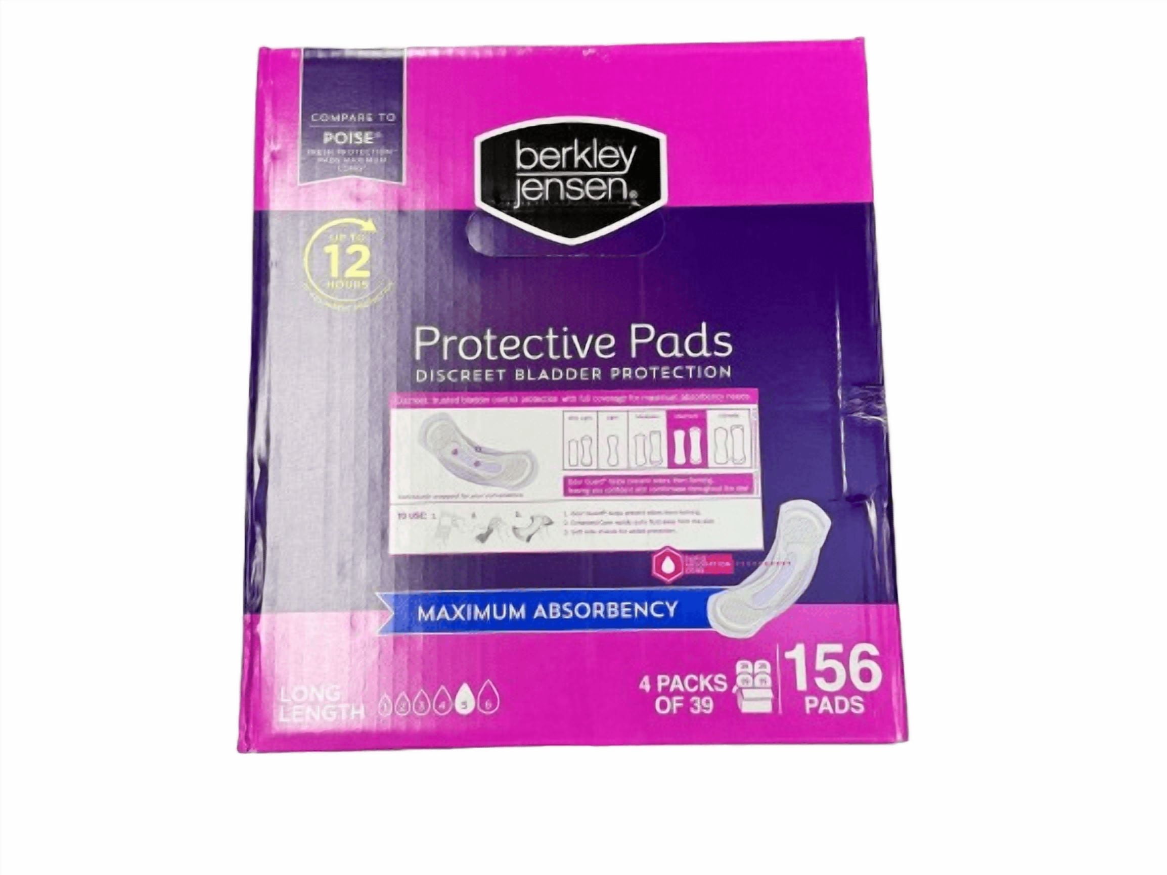 Berkley Jensen Incontinence and Post Partum Bladder Control Pad, Maximum Absorbency, 156 Count