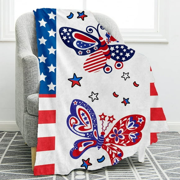 Independence Day Blanket Party Blanket Flannel Bed Blanket USA Flag Day Themed Sofa Throw Blanket