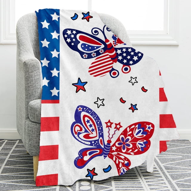 Independence Day Blanket Party Blanket Flannel Bed Blanket USA Flag Day Themed Sofa Throw Blanket