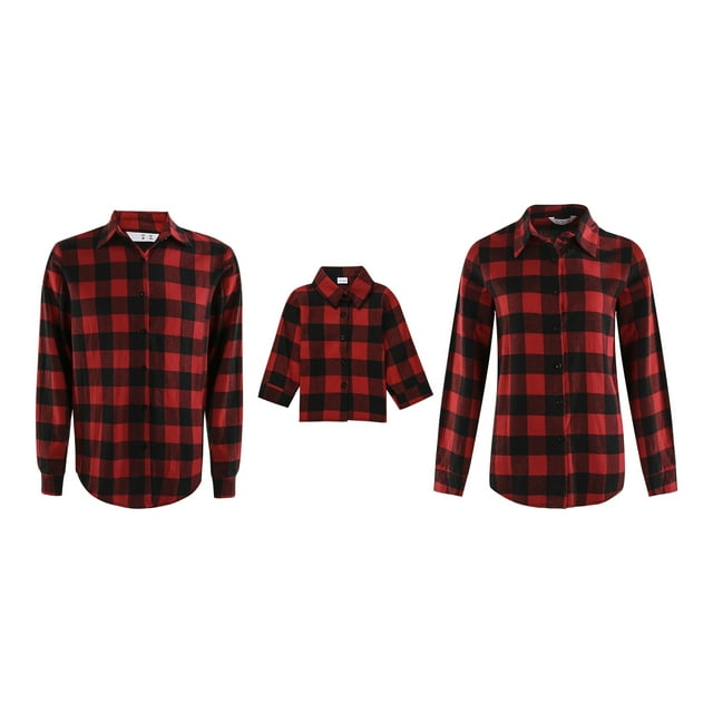 Camisa a cuadros familiar Conjunto de Navidad Parejas Camisas casuales de manga larga a juego(Niños-12-18meses) Nituyy blusa