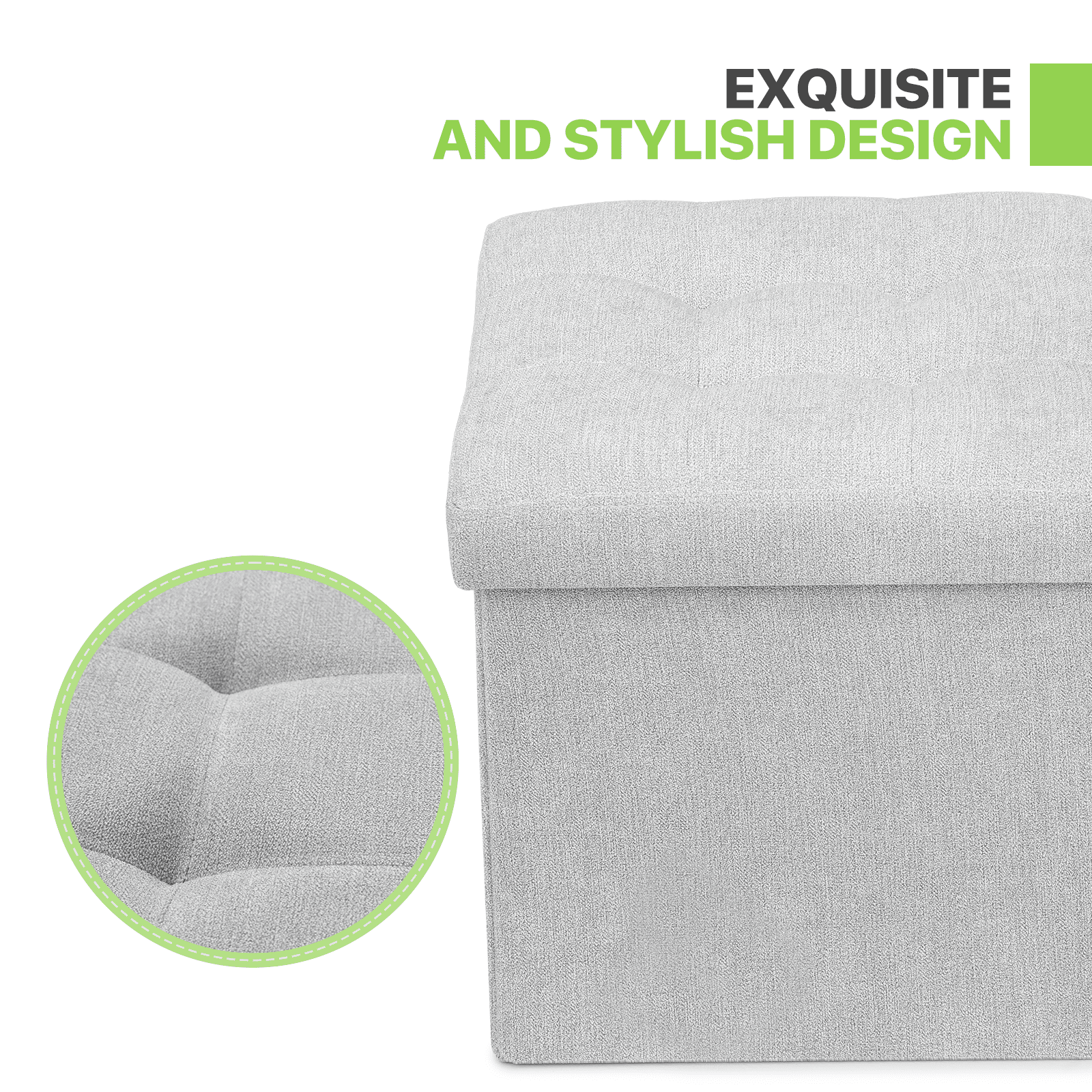 Magshion 15" Cube Folding Ottoman with Storage, Cotton-linen Collapsible Storage Ottoman Foot Stool, for Living Room Bedroom Entryway, Light Gray