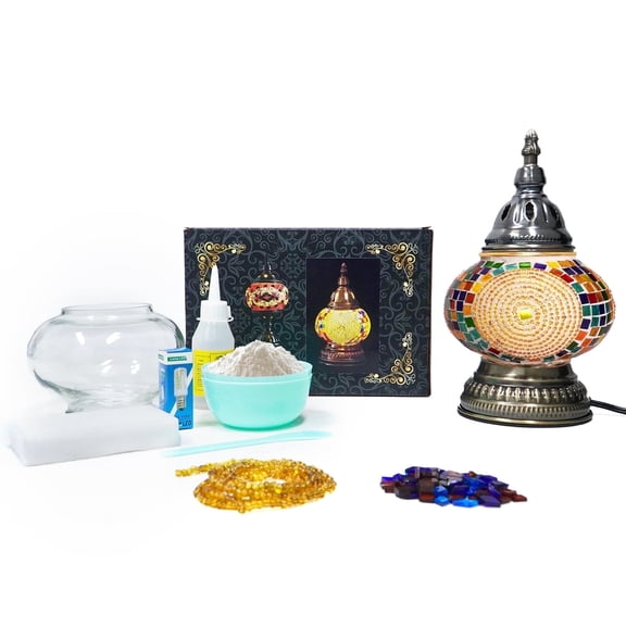 MEHOOM DIY Mosaic Lamp Kit,Yellow Turkish Crafts Kit for Adult,Moroccan Decor, Perfect Gift for Her or Him (Yellow)