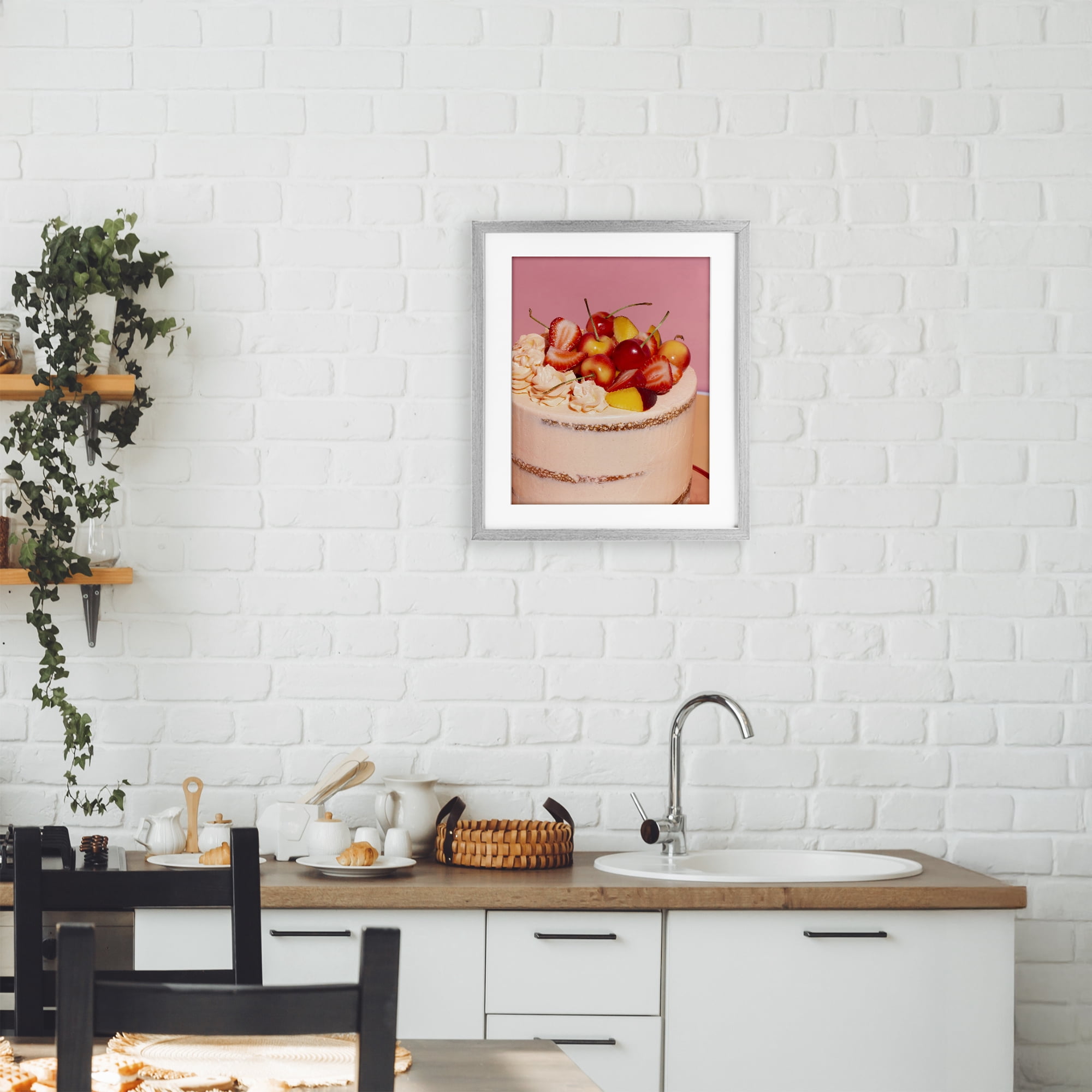 Stupell Industries Strawberry Fruit Cake Gray Framed Print Under Glass, design by LISH Creative
