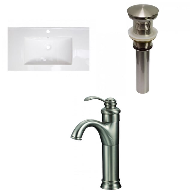 American Imaginations 36.75-in. W 1 Hole Ceramic Top Set In White Color - Drain Incl. AI-33142