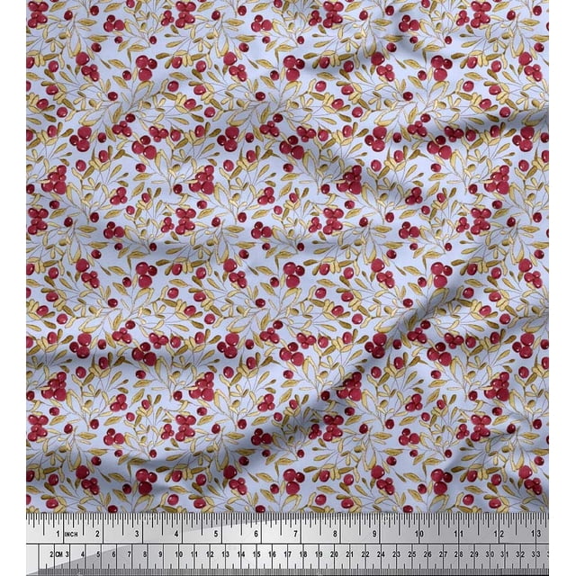 Soimoi Polyester Crepe Fabric Leaves & Berries Fruits Fabric Prints by Yard 52 Inch Wide