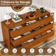 thumbnail image 3 of Blotout Solid Wood Dresser for Bedroom, 55"W x 33"H Mid Century Modern 7 Drawer Dresser with Charging Station, Handleless Wood Chest of Drawers for Living Room Entryway Hallway, 3 of 11
