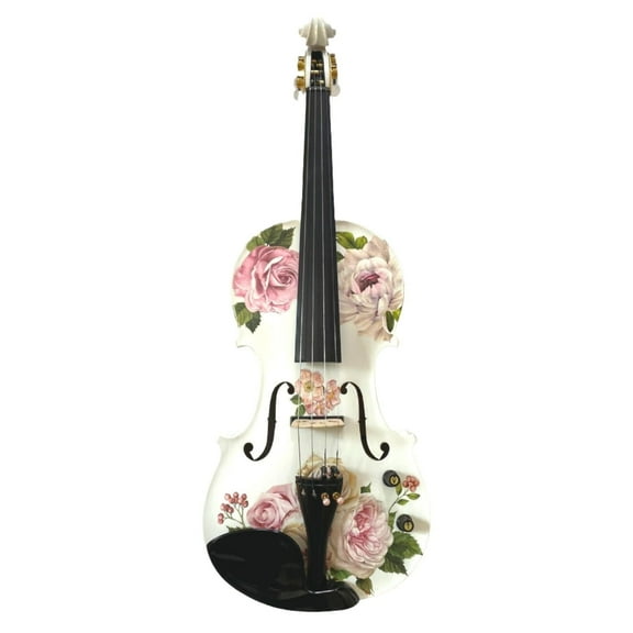 Rozanna's Violins Rose Delight Electro Acoustic Violin Outfit 4/4, White, New