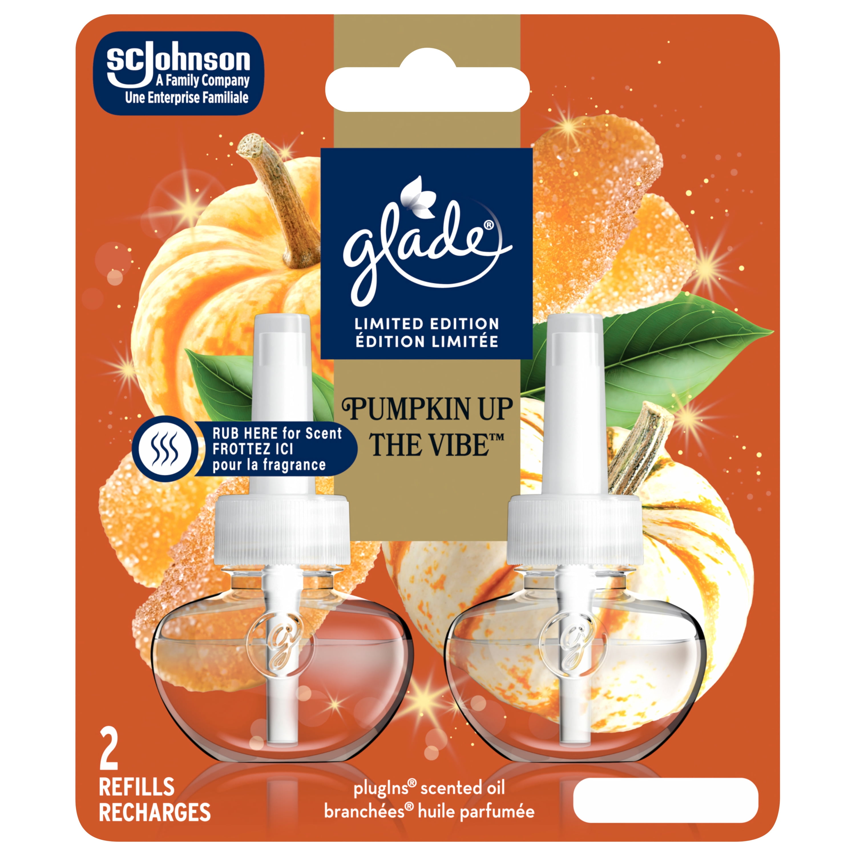 Glade Plugins® Air Freshener Scented Oil Refill, Golden Pumpkin and Spice™, Stocking Stuffer, 2 Refills