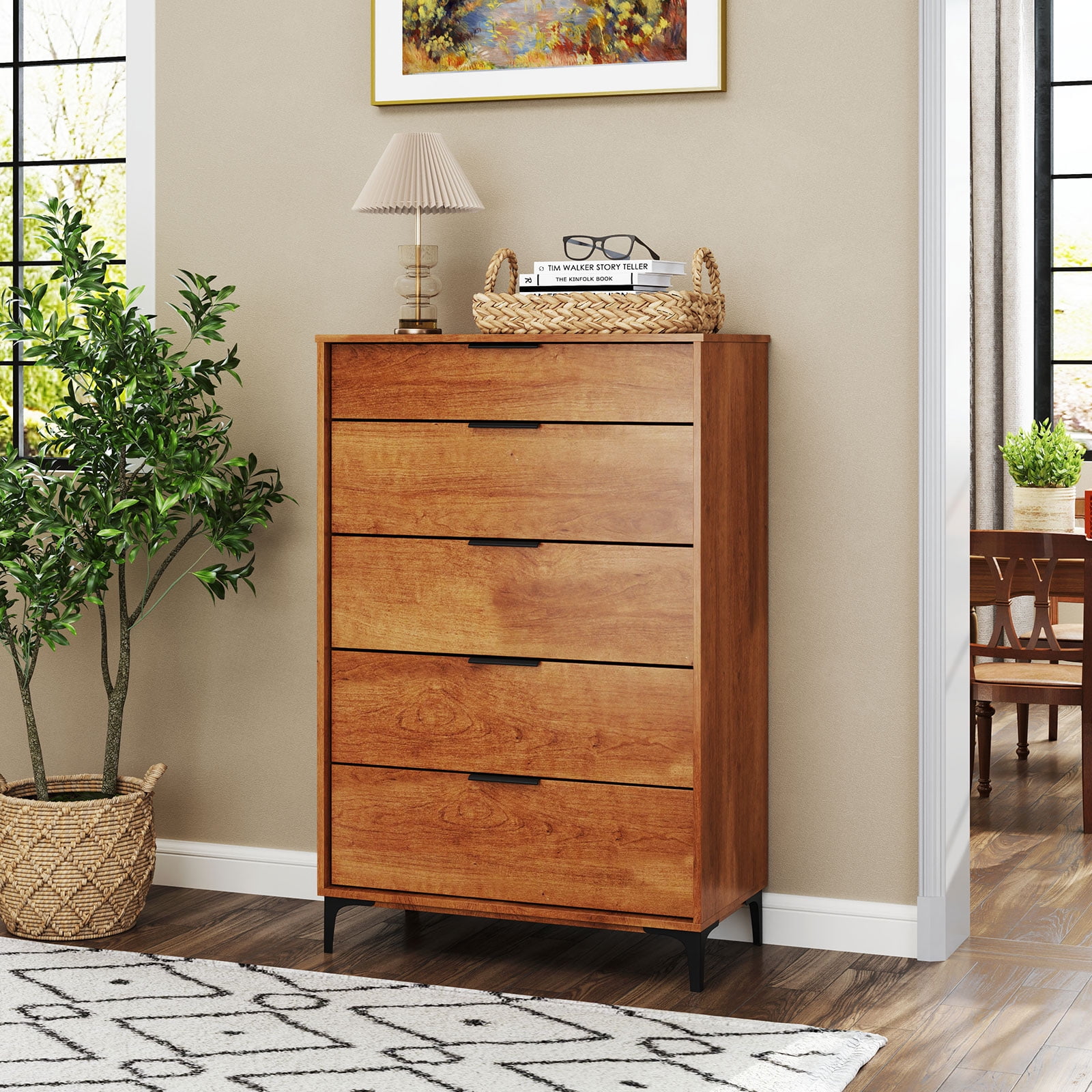 Gymax 2PCS 5-Drawer Dresser w/ Interlock System Metal Support Legs