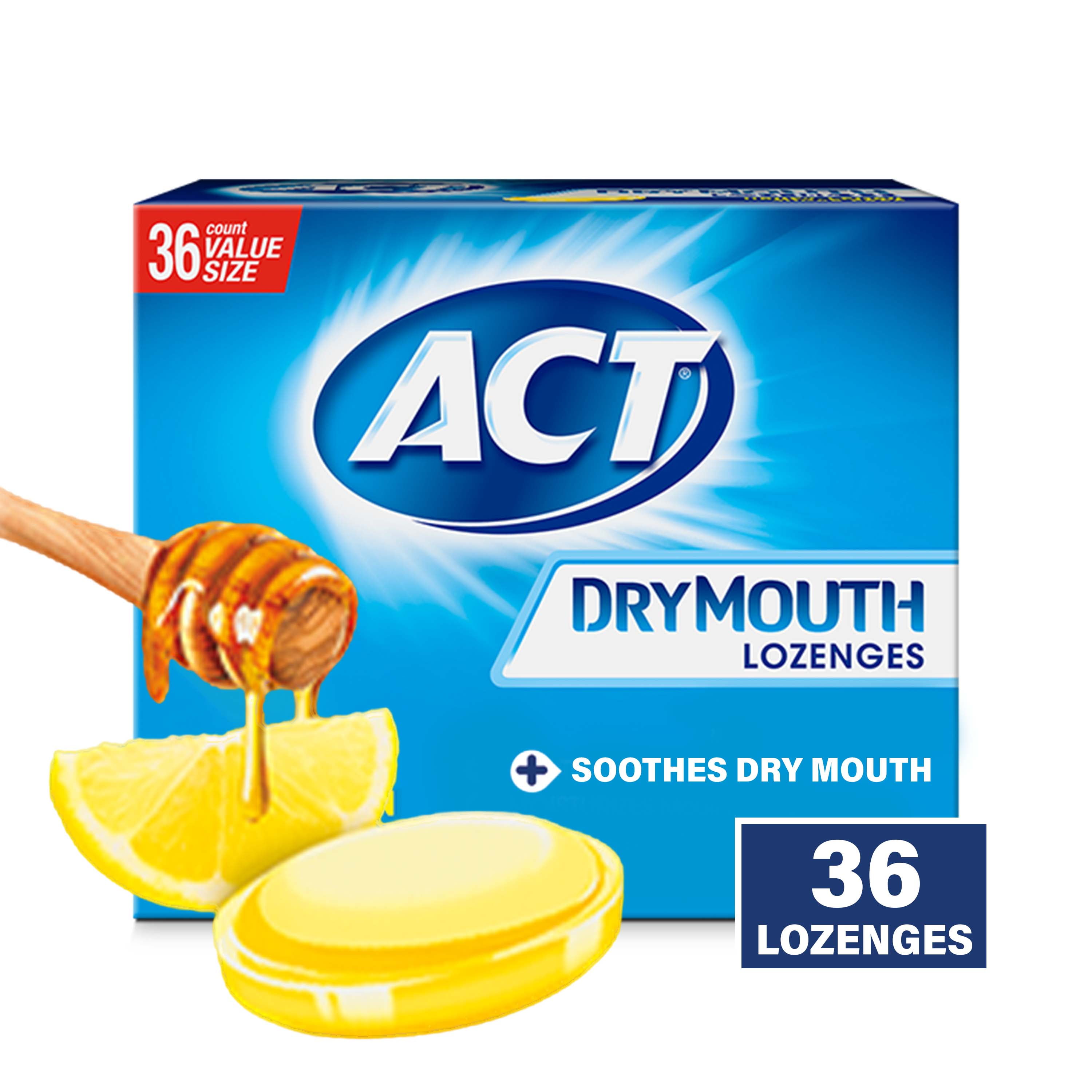ACT Dry Mouth Lozenges with Xylitol, Sugar Free Honey-Lemon, 36 Lozenges