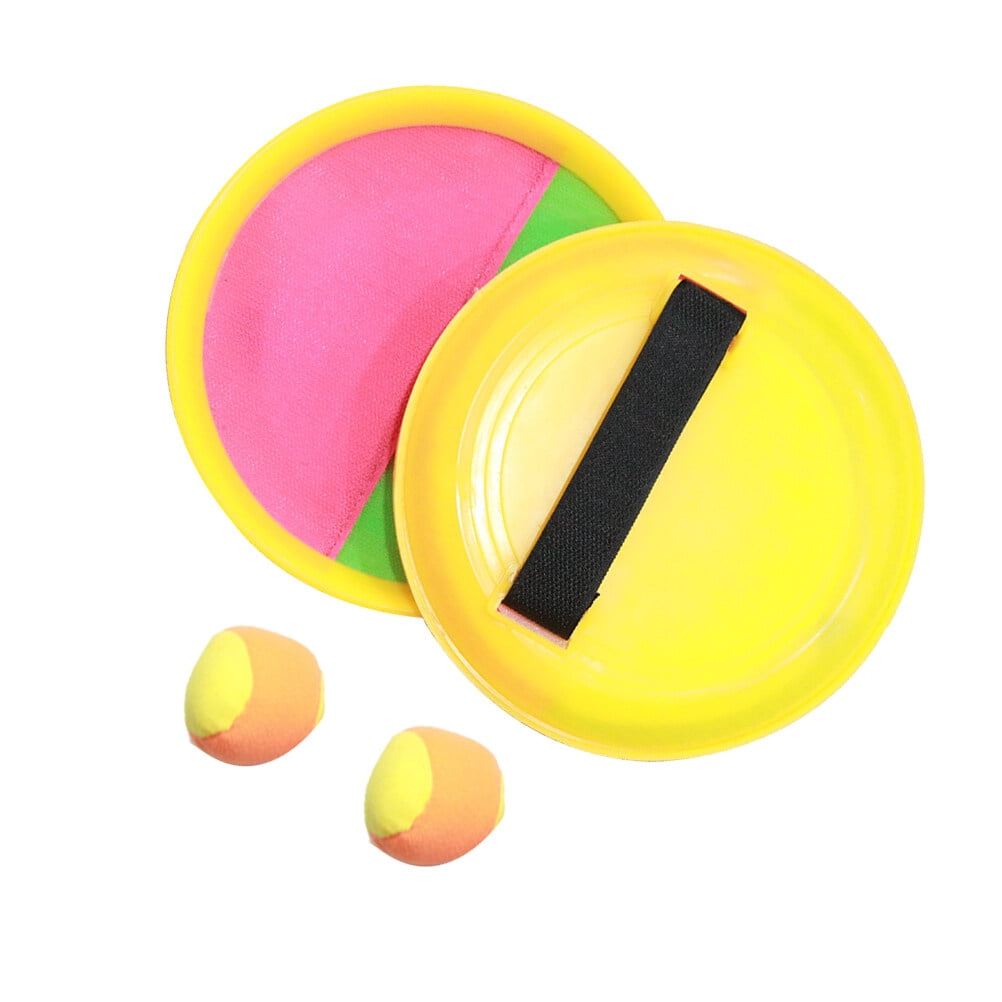 1 Set/4pcs Paddle Tennis Toy Ball Toss and Ball Throw Catch Bat Ball Game Set Parents-children Interactive Props for Home (2 Yellow Catch Board and 2 Random Color Balls)