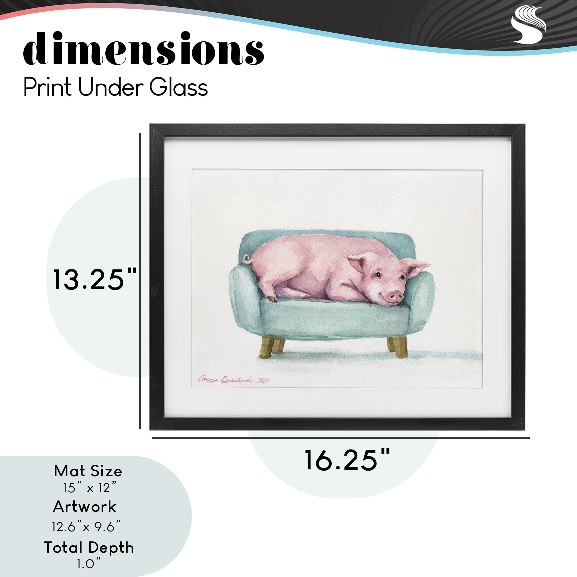 Stupell Industries Cute Piglet on Armchair Black Framed Print Under Glass, design by George Dyachenko