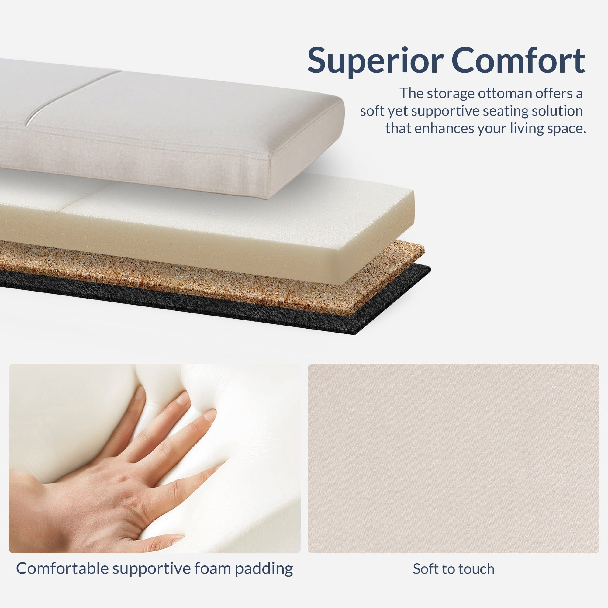 BELLEZE Storage Ottoman Bench Footstool - Amherst (Beige)