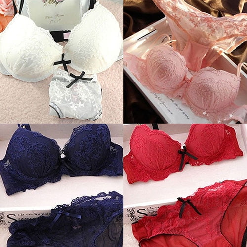 Cheers Women Sexy Lace Flower Embroider Bow Decor Push Up Bra Set Knickers  Underwear 