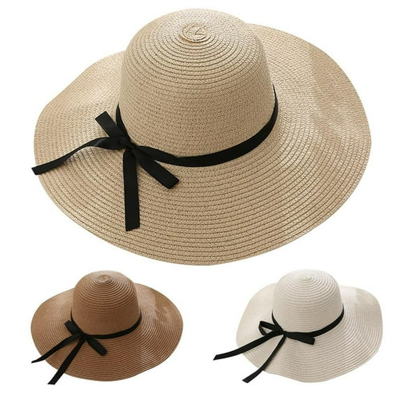 SPRING PARK Women Foldable Sun Hat Wide Brim Floppy Straw Beach Summer UV Protect Travel Cap Bow
