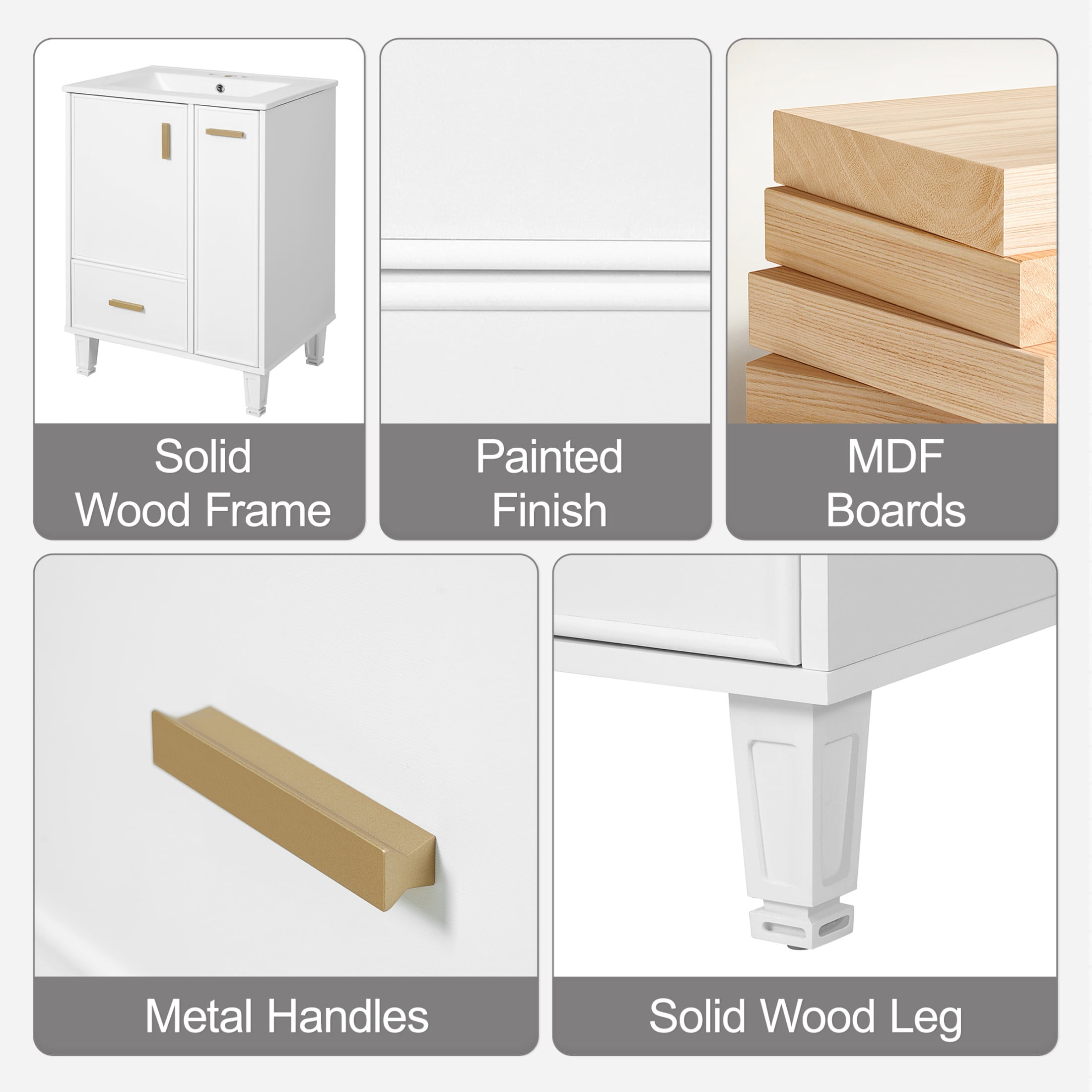 Christopher Knight Home 24" Bathroom Vanity with Sink, Soft-Close Door & Drawer, White