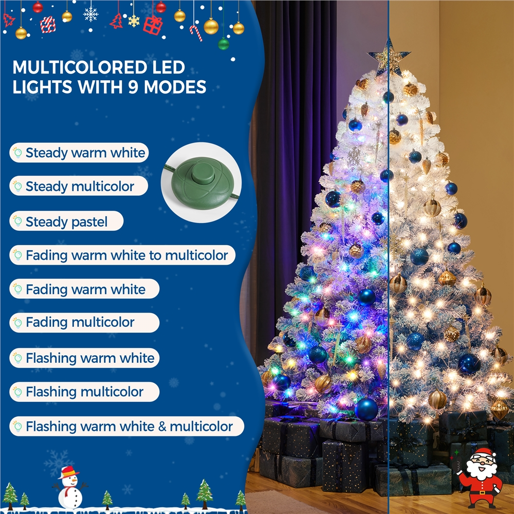 Alden Design 6Ft Pre-lit Flocked Artificial Christmas Tree with 250 Multicolored LED Lights, Lake Blue Gradient