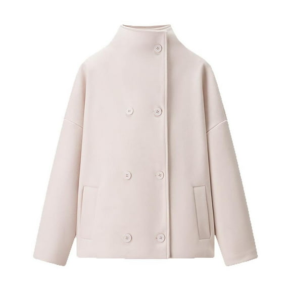 Ailaofu Women Crop Pea Coat Wool Blend Winter Loose Casual Short Jacket Outwear